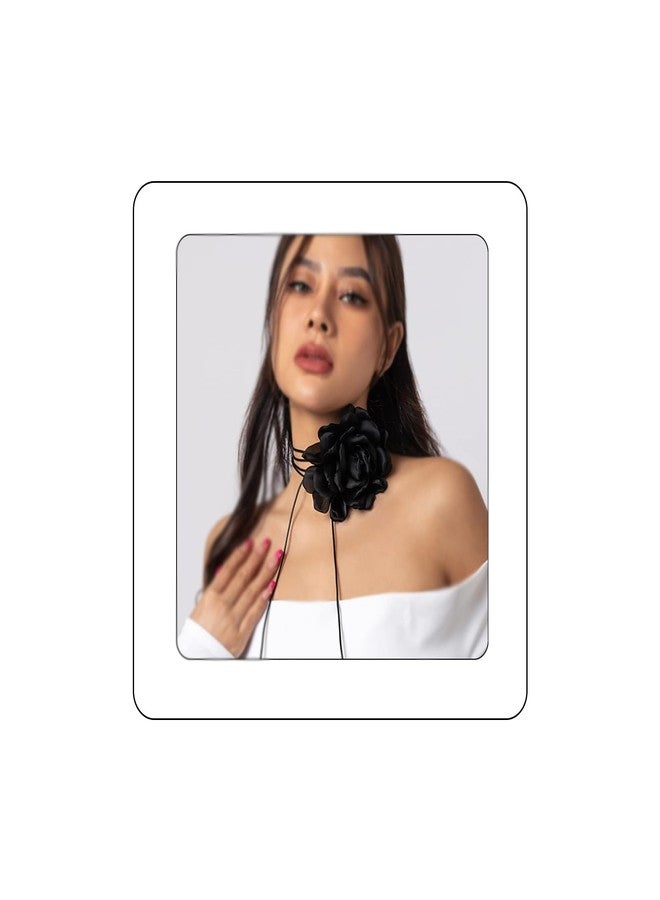 Rannyrena Bohemian Large Flower Choker Necklace Suede Leather Long Wrap Necklace Bow-knot Layered Tie Necklace with Artificial Rose Boho Party Accessories for Women (Black) - Image 1